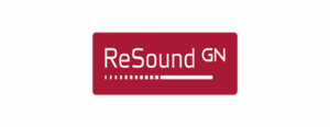 Weinrotes ReSound Logo mit weißer Schrift